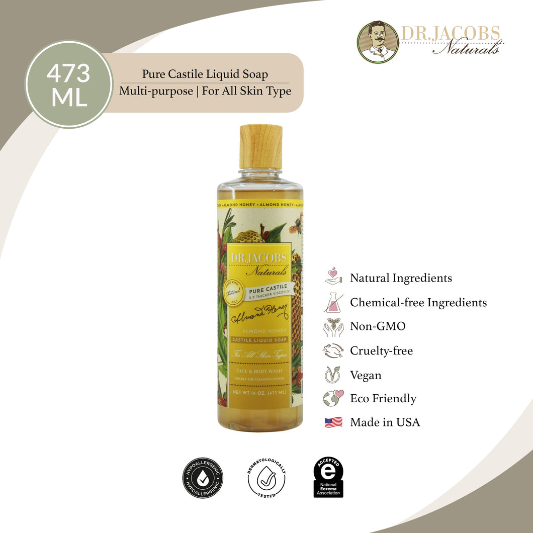 🇺🇸 Dr. Jacobs Naturals Pure Castile Liquid Soap, Almond Honey, 473ml