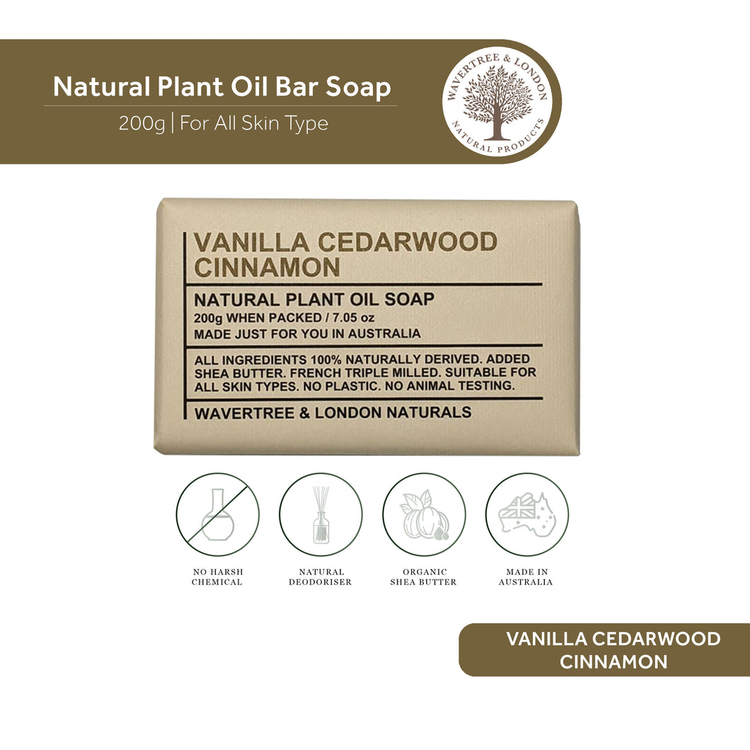 🇦🇺 Wavertree and London Vanilla Cedarwood Cinnamon Natural Plant Oil Soap Bar, 200g
